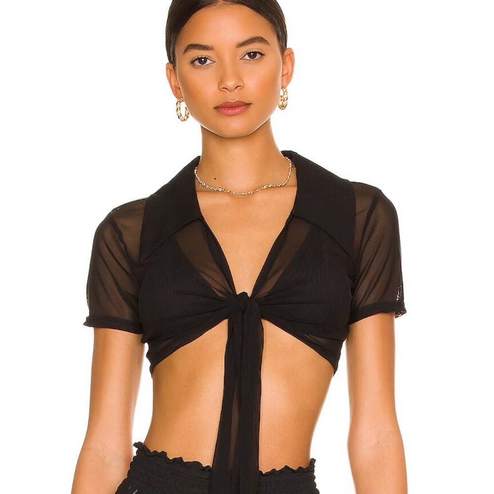 Mesh Tie Front Top in Black